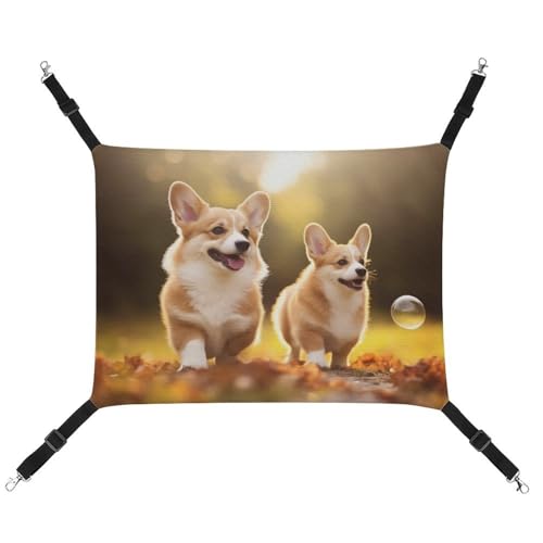 DWVSFJM Niedliche Corgi Hunde- und Katzenhängematte, Haustierkäfig-Hängematte, weiches Haustier-Hängebett mit verstellbaren Gurten und Metallhaken-Muster, warme hängende Haustiermatten für Katzen, von DWVSFJM