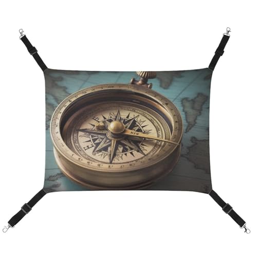 DWVSFJM Old Compass Katzenhängematte, Haustierkäfig-Hängematte, weiches Haustier-Hängebett mit verstellbaren Gurten und Metallhaken-Muster, warme hängende Haustiermatten für Katzen, kleine Hunde, von DWVSFJM