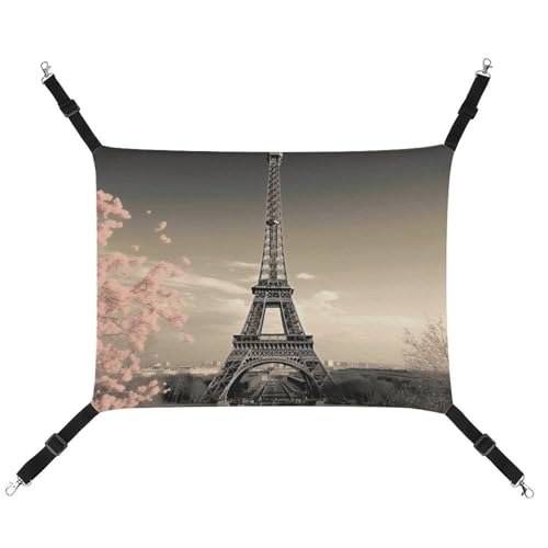 DWVSFJM Paris Tower Katzenhängematte Haustierkäfig-Hängematte, weiches Haustier-Hängebett mit verstellbaren Gurten und Metallhaken-Muster, warme hängende Haustiermatten für Katzen, kleine Hunde, von DWVSFJM