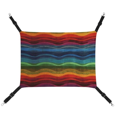 DWVSFJM Rainbow Cat Hammock Pet Cage Hammock Soft Pet Hanging Bed with Adjustable Straps and Metal Hooks Pattern Warm Hanging Pet Mats for Cats Small Dogs Rabbits von DWVSFJM