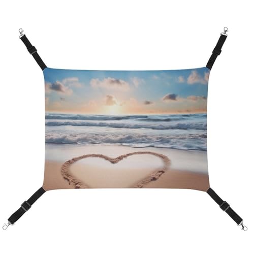 DWVSFJM Romantische Strand-Katzen-Hängematte in Herzform, Haustierkäfig-Hängematte, weiches Haustier-Hängebett mit verstellbaren Gurten und Metallhaken-Muster, warme hängende Haustiermatten für von DWVSFJM