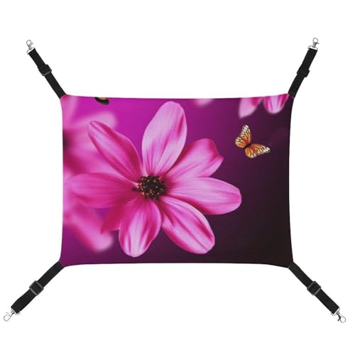 DWVSFJM Rosa Farbe Blume Katze Hängematte Haustier Käfig Hängematte Weiches Haustier Hängebett mit verstellbaren Riemen und Metallhaken Muster Warme hängende Haustiermatten für Katzen Kleine Hunde von DWVSFJM