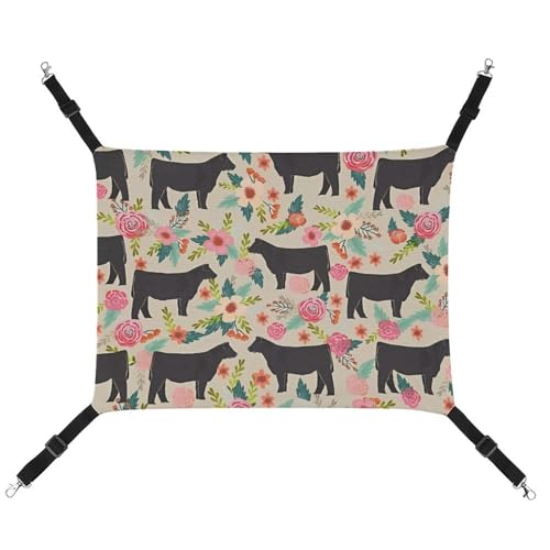 DWVSFJM Rosa Flower Show Steer Kühe Rinder Katze Hängematte Haustier Käfig Hängematte Weiches Haustier Hängebett mit verstellbaren Riemen und Metallhaken Muster Warme hängende Haustiermatten für von DWVSFJM