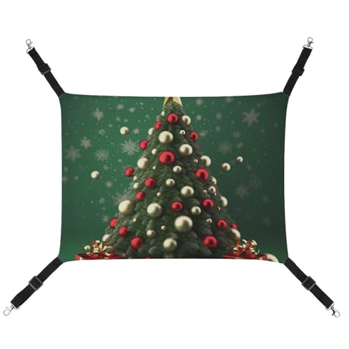 DWVSFJM Runde Kugel Weihnachtsbaum Katze Hängematte Haustier Käfig Hängematte Weiches Haustier Hängebett mit verstellbaren Riemen und Metallhaken Muster Warme hängende Haustiermatten für Katzen Kleine von DWVSFJM
