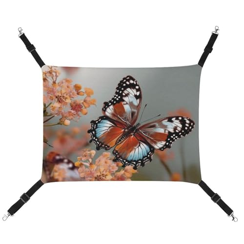 DWVSFJM Schmetterlings-Blumen-Katzen-Hängematte, Haustierkäfig-Hängematte, weiches Haustier-Hängebett mit verstellbaren Gurten und Metallhaken-Muster, warme hängende Haustiermatten für Katzen, kleine von DWVSFJM
