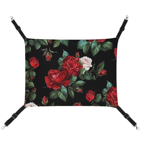 DWVSFJM Schöne Rose Geschenk Katze Hängematte Haustier Käfig Hängematte Weiches Haustier Hängebett mit verstellbaren Riemen und Metallhaken Muster Warme hängende Haustiermatten für Katzen Kleine Hunde von DWVSFJM