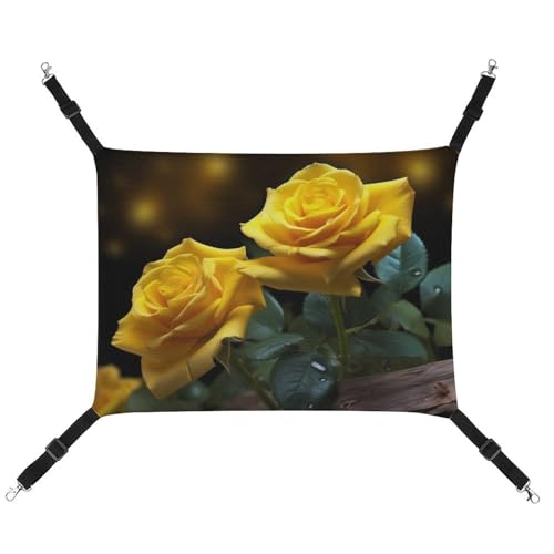 DWVSFJM Schöne gelbe Rosen, Katzen-Hängematte, Haustierkäfig-Hängematte, weiches Haustier-Hängebett mit verstellbaren Gurten und Metallhaken-Muster, warme hängende Haustiermatten für Katzen, kleine DWVSFJM Schöne gelbe Rosen, Katzen-Hängematte, Haustierkäfig-Hängematte, weiches Haustier-Hängebett mit verstellbaren Gurten und Metallhaken-Muster, warme hängende Haustiermatten für Katzen, kleine von DWVSFJM