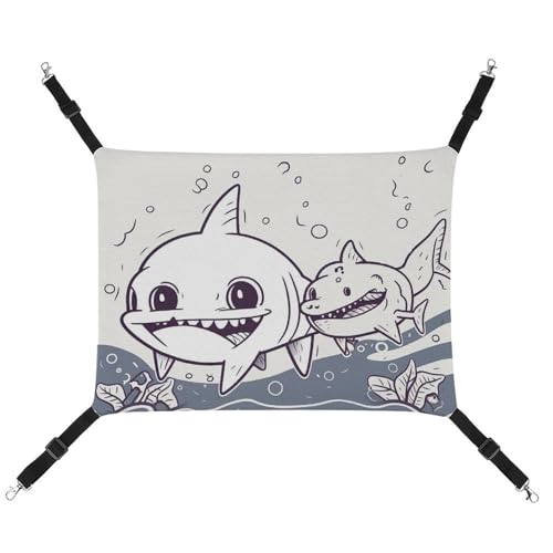 DWVSFJM Shark and Fish Katzenhängematte, Haustierkäfig-Hängematte, weiches Haustier-Hängebett mit verstellbaren Gurten und Metallhaken-Muster, warme hängende Haustiermatten für Katzen, kleine Hunde, von DWVSFJM