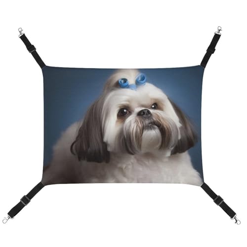 DWVSFJM Shih Tzu Hängematte für Hunde und Katzen, Haustierkäfig-Hängematte, weiches Haustier-Hängebett mit verstellbaren Gurten und Metallhaken-Muster, warme hängende Haustiermatten für Katzen, kleine von DWVSFJM