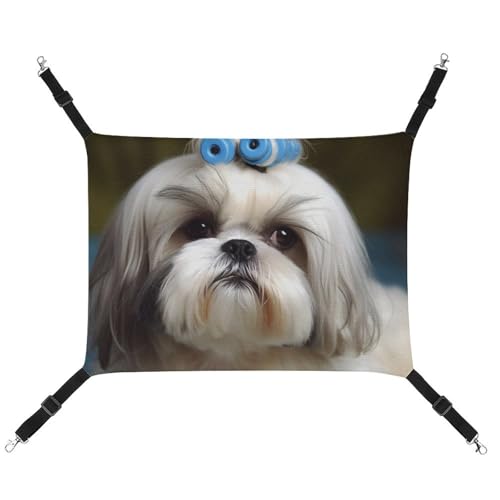 DWVSFJM Shih Tzu Hängematte für Hunde und Katzen, Haustierkäfig-Hängematte, weiches Haustier-Hängebett mit verstellbaren Gurten und Metallhaken-Muster, warme hängende Haustiermatten für Katzen, kleine von DWVSFJM