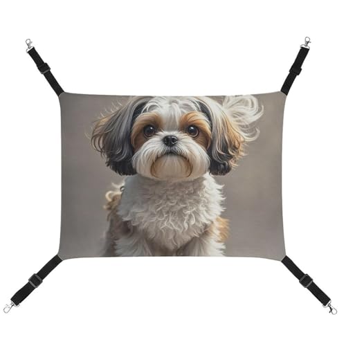 DWVSFJM Shih Tzu Hängematte für Hunde und Katzen, Haustierkäfig-Hängematte, weiches Haustier-Hängebett mit verstellbaren Gurten und Metallhaken-Muster, warme hängende Haustiermatten für Katzen, kleine von DWVSFJM