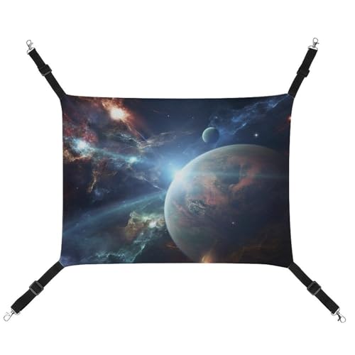 DWVSFJM Space Planet Katzenhängematte, Haustierkäfig-Hängematte, weiches Haustier-Hängebett mit verstellbaren Gurten und Metallhaken-Muster, warme hängende Haustiermatten für Katzen, kleine Hunde, von DWVSFJM