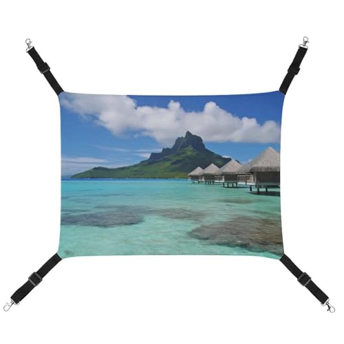 DWVSFJM Tahiti Strand-Katzen-Hängematte Haustierkäfig-Hängematte weiches Haustier-Hängebett mit verstellbaren Riemen und Metallhaken-Muster, warme hängende Haustiermatten für Katzen, kleine Hunde, von DWVSFJM