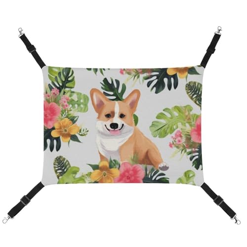 DWVSFJM Tropische Blume und Corgi Katzenhängematte Haustierkäfig-Hängematte weiches Haustier-Hängebett mit verstellbaren Riemen und Metallhaken-Muster, warme hängende Haustiermatten für Katzen, kleine DWVSFJM Tropische Blume und Corgi Katzenhängematte Haustierkäfig-Hängematte weiches Haustier-Hängebett mit verstellbaren Riemen und Metallhaken-Muster, warme hängende Haustiermatten für Katzen, kleine von DWVSFJM