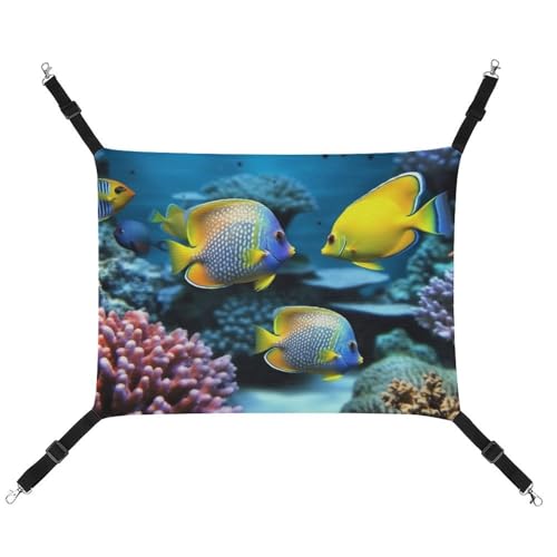 DWVSFJM Tropische Fisch-Katzen-Hängematte, Haustierkäfig-Hängematte, weiches Haustier-Hängebett mit verstellbaren Gurten und Metallhaken-Muster, warme hängende Haustiermatten für Katzen, kleine Hunde, von DWVSFJM