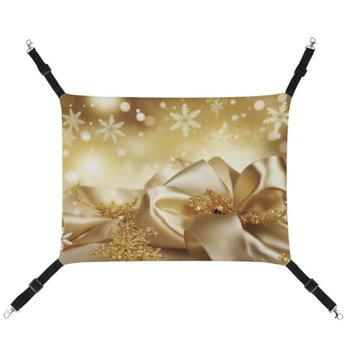 DWVSFJM Weihnachtliche Katzenhängematte aus goldfarbener Seide, Haustierkäfig-Hängematte, weiches Haustier-Hängebett mit verstellbaren Gurten und Metallhaken-Muster, warme hängende Haustiermatten für DWVSFJM Weihnachtliche Katzenhängematte aus goldfarbener Seide, Haustierkäfig-Hängematte, weiches Haustier-Hängebett mit verstellbaren Gurten und Metallhaken-Muster, warme hängende Haustiermatten für von DWVSFJM