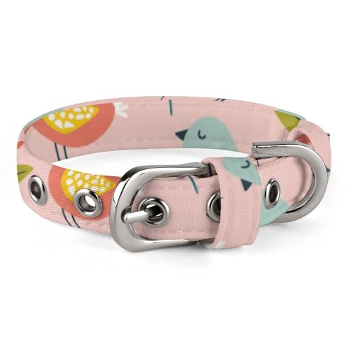 Hundehalsband mit Cartoon-Vögeln und Bienen, mit Metallschnalle, handgefertigt, Traktion, Schutzhülle für kleine, mittelgroße Hunde, Katzen und Haustiere von DWVSFJM