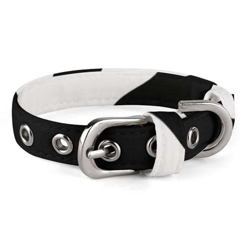 Hundehalsband mit Kuhmuster, mit Metallschnalle, handgefertigt, Traktion, Schutzhülle für kleine, mittelgroße Hunde, Katzen und Haustiere, Schwarz und Weiß von DWVSFJM