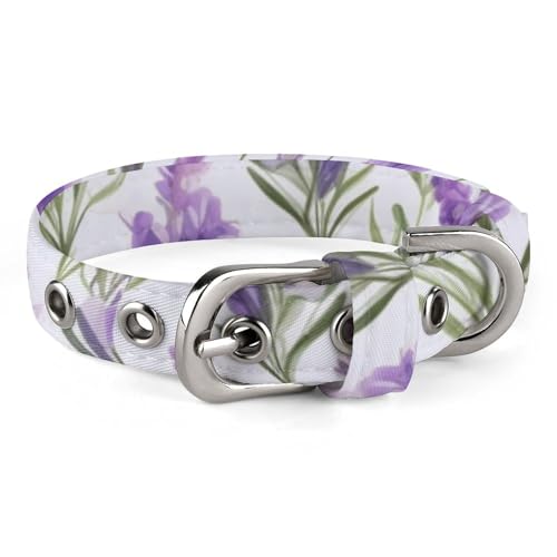 Hundehalsband mit Lavendelblüten, mit Metallschnalle, handgefertigt, Traktion, Schutzhülle für kleine, mittelgroße Hunde, Katzen und Haustiere von DWVSFJM