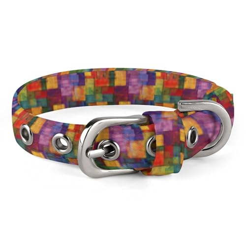 Hundehalsband mit Metallschnalle, bunt, kariert, handgefertigt, Traktion, Schutzhülle für kleine, mittelgroße Hunde, Katzen und Haustiere von DWVSFJM