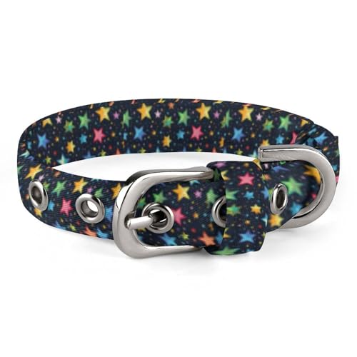 Hundehalsband mit Metallschnalle, handgefertigt, Motiv: bunte Sterne, Schutzhülle für kleine, mittelgroße Hunde, Katzen und Haustiere von DWVSFJM