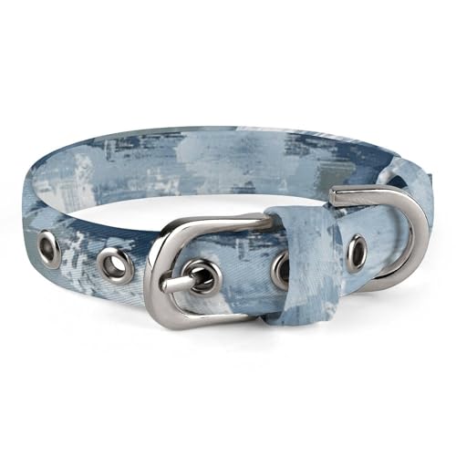 Hundehalsband mit Metallschnalle, handgefertigt, Traktion, Schutzhülle für kleine, mittelgroße Hunde, Katzen und Haustiere, Blau und Grau von DWVSFJM