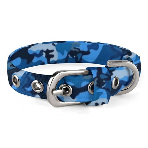 Hundehalsband mit Metallschnalle, handgefertigt, Traktion, Schutzhülle für kleine, mittelgroße Hunde, Katzen und Haustiere, Blau von DWVSFJM