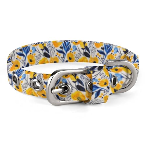 Hundehalsband mit Metallschnalle, handgefertigt, Traktion, Schutzhülle für kleine, mittelgroße Hunde, Katzen und Haustiere, Gelb und Blau von DWVSFJM