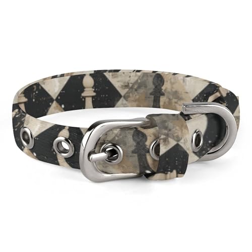 Hundehalsband mit Schachfigur, braunes Muster, mit Metallschnalle, Halsband, handgefertigt, Traktion, Schutzhülle für kleine, mittelgroße Hunde, Katzen und Haustiere von DWVSFJM