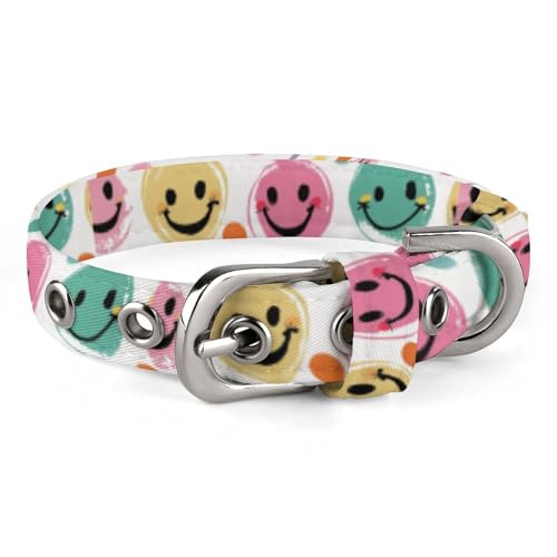 Hundehalsband mit Smiley-Gesicht, mit Metallschnalle, handgefertigt, Traktion, Schutzhülle für kleine, mittelgroße Hunde, Katzen und Haustiere von DWVSFJM