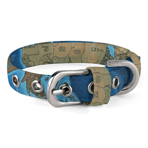 Hundehalsband mit Weltkarte, verstellbar, weich und bequem, Welpenhalsbänder mit Metallschnalle, Haustierhalsband für kleine, mittelgroße Haustiere Hundehalsband mit Weltkarte, verstellbar, weich und bequem, Welpenhalsbänder mit Metallschnalle, Haustierhalsband für kleine, mittelgroße Haustiere von DWVSFJM