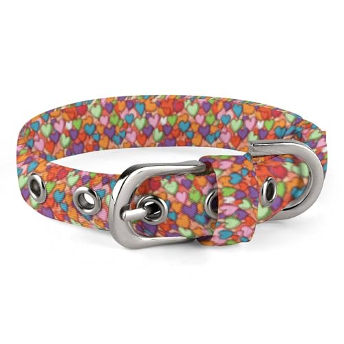 Hundehalsband mit buntem Herzmuster, mit Metallschnalle, handgefertigt, Traktion, Schutzhülle für kleine, mittelgroße Hunde, Katzen und Haustiere von DWVSFJM