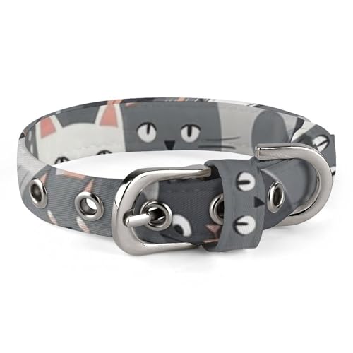 Hundehalsband mit niedlichem grauem Katzenmuster, mit Metallschnalle, handgefertigt, Traktion, Schutzhülle für kleine, mittelgroße Hunde, Katzen und Haustiere von DWVSFJM