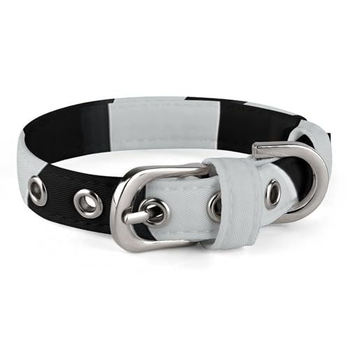 Hundehalsband mit schwarz-weißen Streifen, verstellbar, weich und bequem, Welpenhalsbänder mit Metallschnalle, Haustierhalsband für kleine, mittelgroße Haustiere Hundehalsband mit schwarz-weißen Streifen, verstellbar, weich und bequem, Welpenhalsbänder mit Metallschnalle, Haustierhalsband für kleine, mittelgroße Haustiere von DWVSFJM