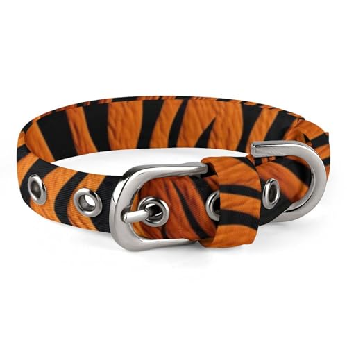 Tiger Stripes Hundehalsband mit Metallschnalle, handgefertigt, Traktion, Schutzhülle für kleine, mittelgroße Hunde, Katzen und Haustiere, Orange Tiger Stripes Hundehalsband mit Metallschnalle, handgefertigt, Traktion, Schutzhülle für kleine, mittelgroße Hunde, Katzen und Haustiere, Orange von DWVSFJM