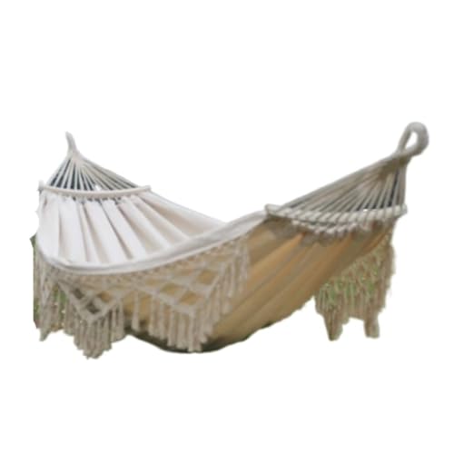 Hängematte Outdoor Anti-Rollover Hängematte Mit Holz Sticks Quaste Spitze Homestay Freizeit Outdoor Schaukel Hochzeit Foto Outdoor Hängematte(White) von DWZXL