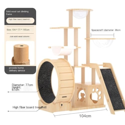 DWZXL Katzen Kletterwand Katzenregal, Katzenklettergerüst, komplett aus Massivholz, große Premium-Raumkapsel-Schüssel, Katzenbett, Katzenbaum for Laufen Klettergerüst Für Katzen(B) von DWZXL