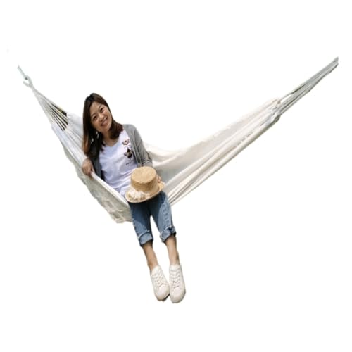 Hängematte Hängematte Outdoor Swing Anti-Rollover Indoor Home Outdoor Camping Schlafsaal Erwachsene Double Canvas Weiß Outdoor Hängematte(Beige) von DWZXL