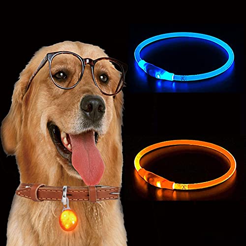 DXIA 2 Stück Hundehalsband Leuchtend, LED Hundehalsband Licht, USB Wiederaufladbar, Hundeband Nacht Blinkende Sicherheit Halsband Hunde Hundespielzeug, mit DREI Beleuchtungsmodi für Hunde und Katzen von DXIA