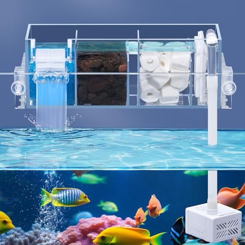 DXOVEEN Aquariumfilter zum Aufhängen, 35,4-75,8 l, Aquariumfilterbox für kleine Aquarien und Schildkröten-Tank-Filter mit Wasserfall und einstellbarem Wasserdurchfluss von DXOVEEN