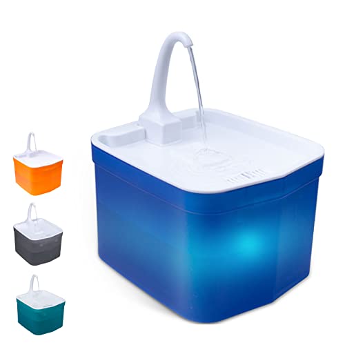 Cozyieland Automatischer Katzen-Haustier-Wasserbrunnen, Wasserhahnauslauf, durchscheinendes LED-Licht, 1,9 l, ultra-leise, AC-Adapter (blau) von DXQ