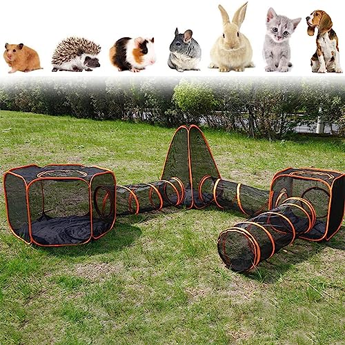 6 in 1 Katzenzelt mit Katzentunnel - Outdoor Katzengehege für drinnen und draußen spielen, Tragbares Laufstall für Katzen, Kaninchen, Frettchen - Kleintierspielzelte von DXYQXL