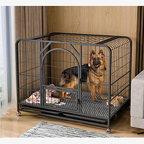 Hundekäfig aus Metall mit abschließbaren Rädern und zwei Türen, robust, für große Hunde von DXYQXL