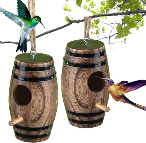 DY-SKTY Kolibri-Haus für draußen, natürliches Holz-Kolibri-Häuser zum Nisten. Hängende Vogelhäuser für den Außenbereich mit Stange. Einzigartige Gartengeschenke für Frauen, kleine Vogelhäuser als von DY-SKTY