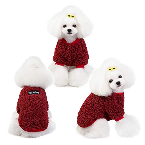 DYApriWu Warm und Bequem Sherpa-Fleece Sweatshirt Hoodies für kleine/mittelgroße Hunde (L Brustumfang 40,6 cm, Gewicht 2,7-4,1 kg, Purpurrot) von DYAprWu