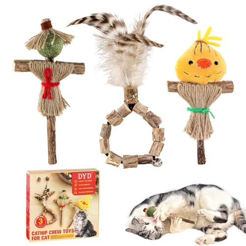 DYD Katzenminze Spielzeug Set (3-teilig): Matatabi Sticks, Katzenminze Ball & Feder-Spielzeug für Zahnreinigung & interaktiven Spielspaß von DYD