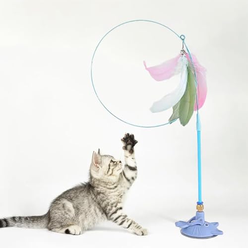 DYKeWei Katzenspielzeug Selbstbeschäftigung Interaktiver Katzen-Teaser-Stab mit 3 Arten von Ersatzfedern. Handgenähte Federn. Übung Unterhaltung für aktive Katzen. Wurm Katzenspielzeug (B, One Size) DYKeWei Katzenspielzeug Selbstbeschäftigung Interaktiver Katzen-Teaser-Stab mit 3 Arten von Ersatzfedern. Handgenähte Federn. Übung Unterhaltung für aktive Katzen. Wurm Katzenspielzeug (B, One Size) von DYKeWei