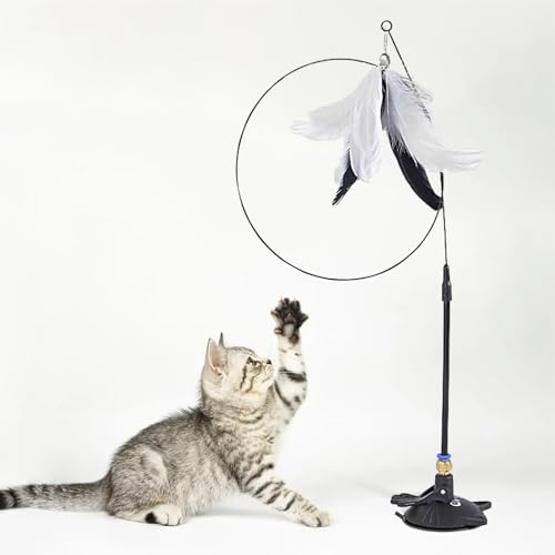 Katzenspielzeug Selbstbeschäftigung Interaktiver Katzen-Teaser-Stab mit 3 Arten von Ersatzfedern. Handgenähte Federn. Übung Unterhaltung für aktive Katzen. Wurm Katzenspielzeug (D, One Size) von DYKeWei