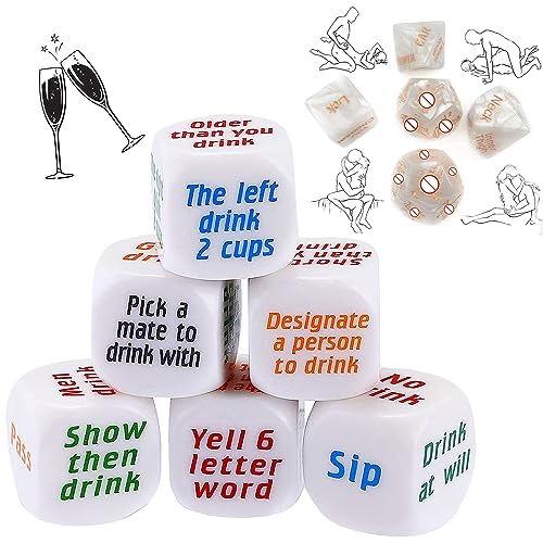DYNLAB 6 Verschiedene Trinkwürfel Und 5 Weiße Würfel, Lustiges Spiel, Getränke-Entscheidungswürfel Für Partybar DYNLAB 6 Verschiedene Trinkwürfel Und 5 Weiße Würfel, Lustiges Spiel, Getränke-Entscheidungswürfel Für Partybar von DYNLAB