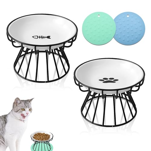 Katzen-Fütterschleife mit erhöhtem Ständer, Metallhalter, erhöhter Futternapf, verhindert Erbrechen und verhindert Nackenschmerzen für Katzen, Welpen, Hunde, 2 Stück Katzen-Fütterschleife mit erhöhtem Ständer, Metallhalter, erhöhter Futternapf, verhindert Erbrechen und verhindert Nackenschmerzen für Katzen, Welpen, Hunde, 2 Stück von DYOUen